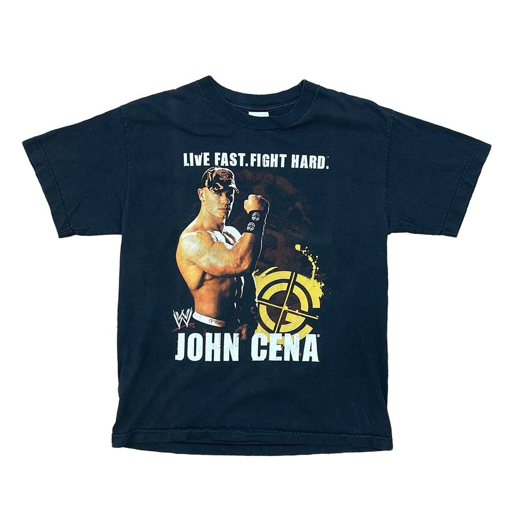 YOUNG JOHN CENA ON FRONT OF BLACK SHIRT WITH THE WORDS 