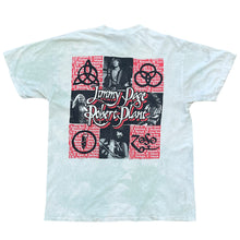 Load image into Gallery viewer, back side of shirt. images of robert plant and jimmy page with led zeppelin symbols with tour dates.
