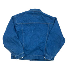 Load image into Gallery viewer, back side of denim jacket.
