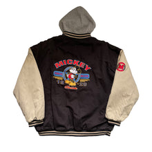 Load image into Gallery viewer, BACKSIDE: MICKEY MOUSE PATCH WITH 1928 AND A SMALL MI PATCH FOR MICKEY MOUSE ON THE SLEEVE
