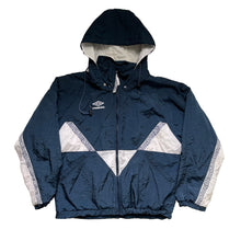 Load image into Gallery viewer, UMBRO NAVY AND WHITE TRACK JACKET ZIP UP WITH DETACHABLE HOOD
