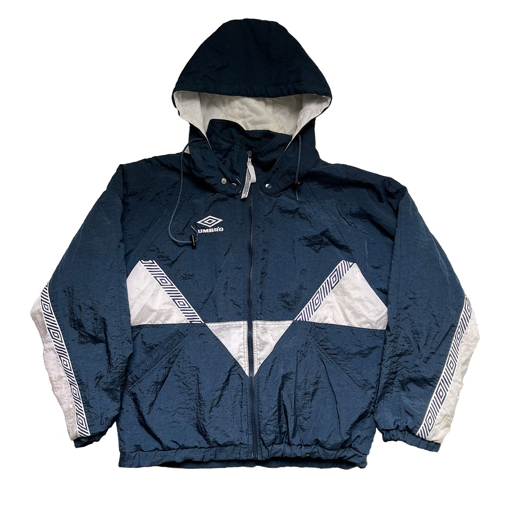 UMBRO NAVY AND WHITE TRACK JACKET ZIP UP WITH DETACHABLE HOOD