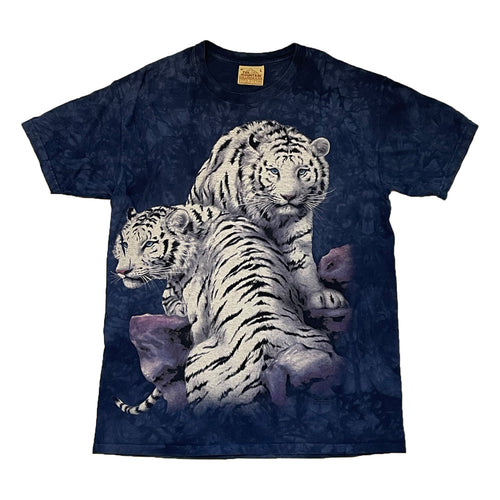 short sleeve. blue tie dye. with 2 white tigers